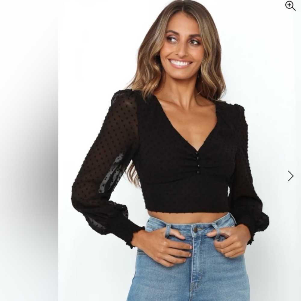 Hello Molly Black Sheer Polka Dot Blouse